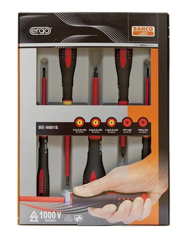 Bahco Ergo® 1000 Volt skruetrækkersæt Slim blade med 5 dele for ligekærv og Phillips skruer - 1