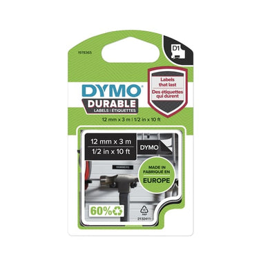 DYMO D1 Durable tape fvid på sort 12mmx3m - 1