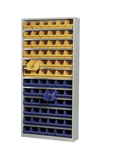 Stålskab med 72 forrådsbakker PPS 3074 2x36 blå/gul - 1
