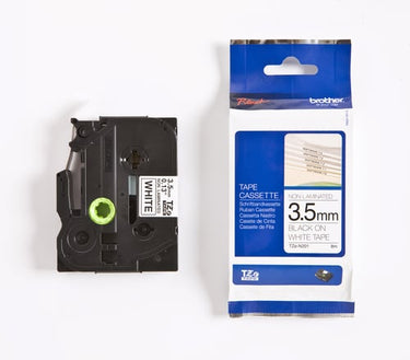 Labeltape Brother TZe-N201 3,5mmx8mm sort på hvid Ulamineret - 1