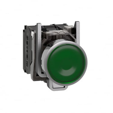 Harmony lampetryk komplet med LED og plan trykflade med fjeder-retur i grøn farve 230-240VAC forsyning 1xNO+1xNC XB4BW33M5 - 1