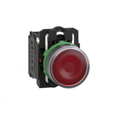 Harmony lampetryk komplet med LED og plan trykflade med fjeder-retur i rød farve 24VAC/DC forsyning 1xNO+1xNC XB5AW34B5 - 1