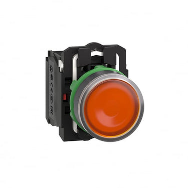 Harmony lampetryk komplet med LED og plan trykflade med fjeder-retur i orange farve 24VAC/DC forsyning 1xNO+1xNC XB5AW35B5 - 1