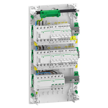 Færdigmonteret Resi9 XP PW gruppetavle 3 rækker 13M: 1xAFB 1xSPD + 2xRCD + 5xC10A 1PN + 2xC16A 3PN + 1xC10A 3PN - 1