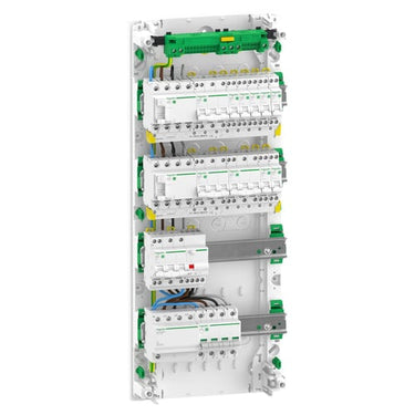 Færdigmonteret Resi9 XP PW gruppetavle 4 rækker 13M: 1xAFB 1xSPD + 2xRCD + 7xC10A 1PN + 2xC16A 3PN + 1xC10A 3PN og 1xRCBO C20A 3PN - 1