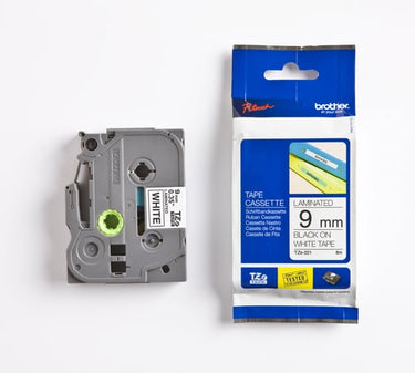 Brother TZe tape 9mmx8m sort/hvid - 1