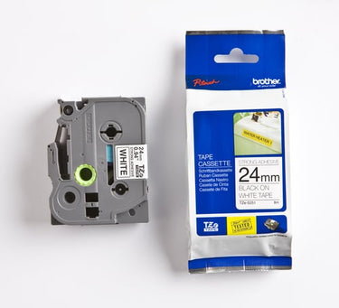 Brother TZeS tape 24mmx8m ekstra klæbende sort/hvid - 1