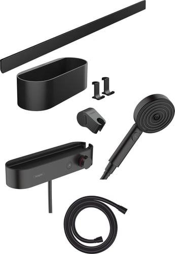 hansgrohe WallStoris sampak håndbruser 105 3jet Activation EcoSmart termostat skinne 70 cm og tilbehørssæt mat sort - 1