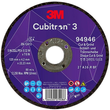 3M™ Cubitron™ 3 Skære- og slibeskive 94946 36+ T27 125 mm x 4,2 mm x 22,23 mm EN 10-pak 20 stk./kasse - 1