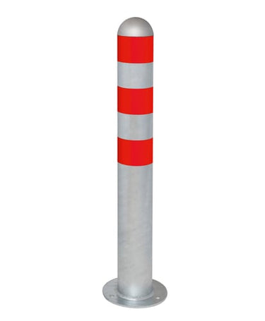 Pullert i stål til ladestander m/flange for montage på beton og reflekterende striber - 1