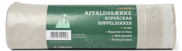 Affaldssække med snøreluk 100 liter 10 poser pr. rulle klar plast - kraftig kvalitet - 1