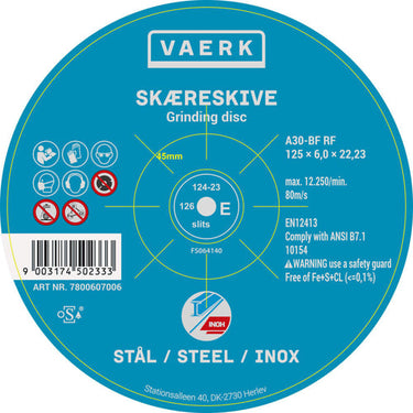 Skrubskive forsat 125x6x22 stål/stainless steel - 1