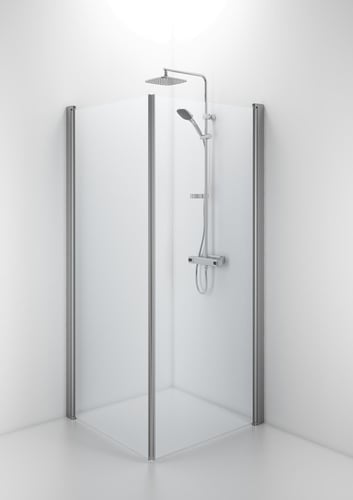 Space brusehjørne 800x800mm buet alu/klart med håndtagsprofil - 1