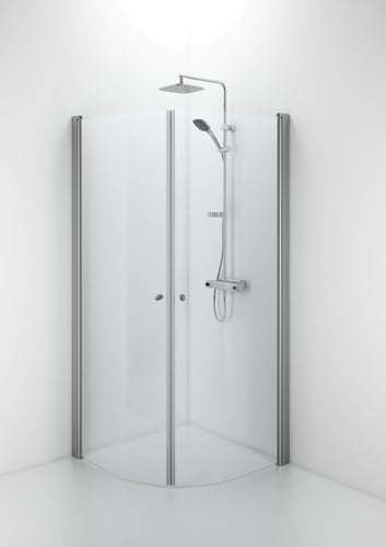 Space brusehjørne 900x900mm buet alu/klart med knopgreb - 1