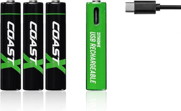 Coast USB-C Genopladelige AAA Batteri 1,5V 750 mAh 4 stk med oplader - 1