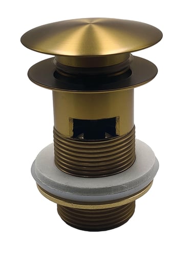 Bundventil push-up 1 1/4" m/overløb børstet messing - 1