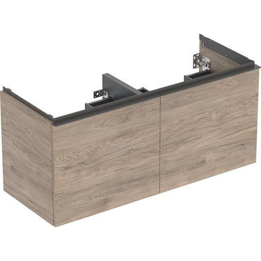 Geberit Acanto underskab til dobbelthåndvask 120 cm 2 sk + 2 indv sk nøddetræ melamin træstruktur/håndtag lava mat - 1