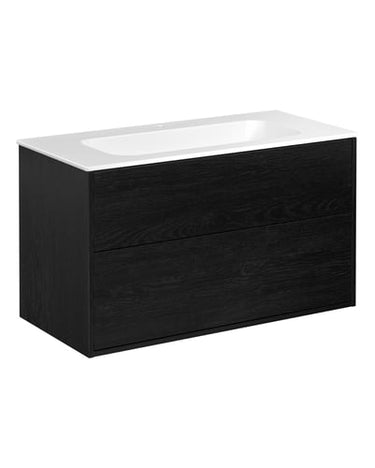 Gustavsberg Artic møbelsæt 100cm 2sk/vask mat hvid/sort askefinér - 1