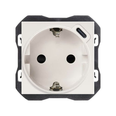 Simon 270 stikkontakt 2-polet + jord schuko med usb C lader mat hvid - 1