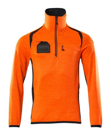 Mascot Fleecetrøje med kort lynlås 19303 Hi-Vis orange/mørk marine str 2XL - 1