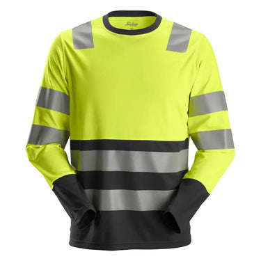Snickers Hi-Vis langærmet T-shirt 2433 gul/sort kl. 2 str 3XL - 1