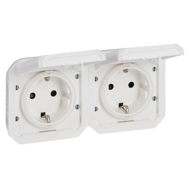 PLEXO55 fortrådet dobbelt Schuko stikkontakt 16A 4 modul hvid - 1