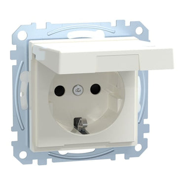Socket-outlet Merten System M 2P + E 16A Schuko hinged lid screwless terminals glossy polar white - 1