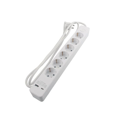 Stikdåse 6 udtag Schuko, m/2 x USB, 1,5m Hvid - 1