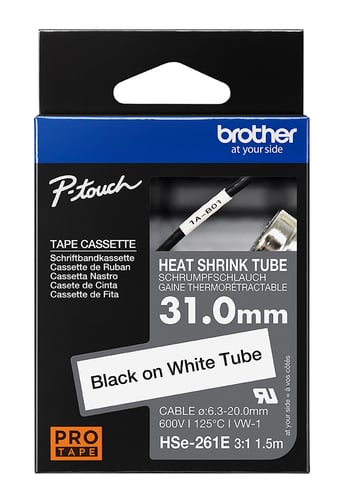 Brother HSE261E Krympeflextape sort på hvid 31mm - 1