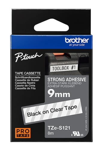 Brother TZES121 Tape stærk sort/klar 9mmx8m - 1