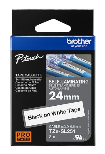 Brother TZeSL251 Tape selvlaminerende sort på hvid 24mm - 1