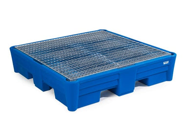Denios Opsamlingskar Classic-line af PE til 4 tønder med galv. gitterrist 1330x1330xH295mm. - 1