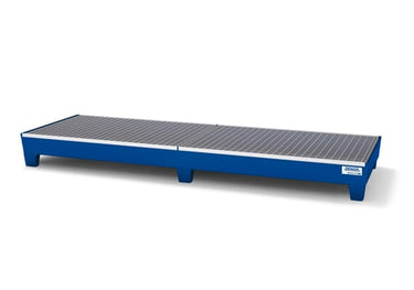 Denios Opsamlingskar Classic-line af lak. stål m. frihøjde og rist til 4 tønder á 200 L 816x2470xH250mm - 1