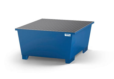Denios Opsamlingskar Classic-line af lakeret stål med gitterrist og aftapningsområde til 1 IBC palletank 1350x1650xH710 mm - 1