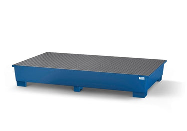 Denios Opsamlingskar Classic-line af lakeret stål med aftapningsområde til 2 IBC palletanke 2 gitterriste 2680x 1650xH415 mm - 1