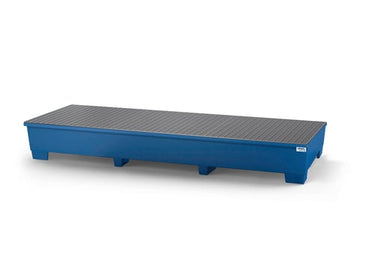 Denios Opsamlingskar Classic-line af lakeret stål med 3 gitterriste til 3 IBC palletanke 3280x130xH430mm. - 1