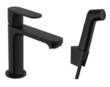 hansgrohe Rebris S 1-grebs håndvaskarmatur 110 m/bidettehåndbruser og bruserslange 160 cm u/bv mat sort - 1