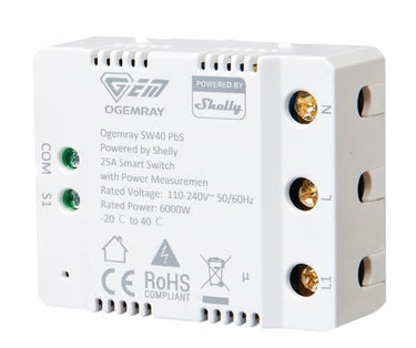 Ogemray Smart relay 25A - 1 faset smart relæ med effektmåling - Powered By Shelly - 1