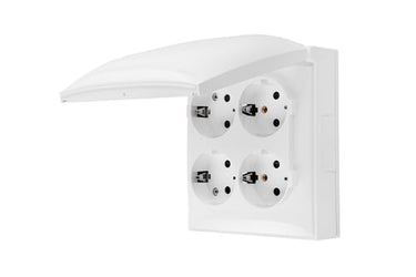 Simon X4 Firedobbelt Schuko-stikkontakt med sikkerhedslukkere, samme farve klap og dæksel, 16 A, 250 V~, skruefiksering, hvid - 1