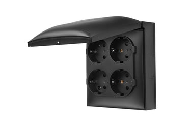 Simon X4 Firedobbelt Schuko-stikkontakt med sikkerhedslukkere, samme farve klap og dæksel, 16 A, 250 V~, skruefiksering, sort - 1