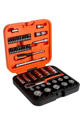 Bahco 3/8" Topnøglesæt korte og lange toppe med metrisk sekskantprofil og diverse 1/4" bits 51 dele - 1