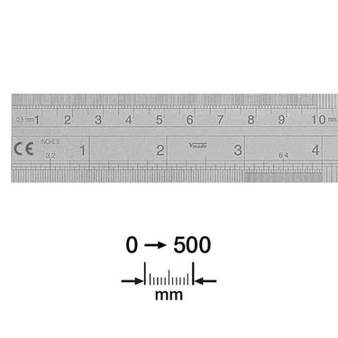 Stållineal 500x30x1,0 mm/tom V-H graduering - 1