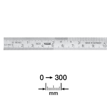 Stållineal 300x13x0,5 mm FLEX type V-H graduering - 1