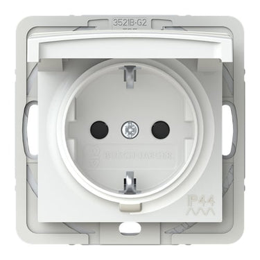 ABB-basic55 Schuko-stikkontakt blank hvid 16A 1 modul leveres inklusive afdækning med pillesikring og klaplåg - 1