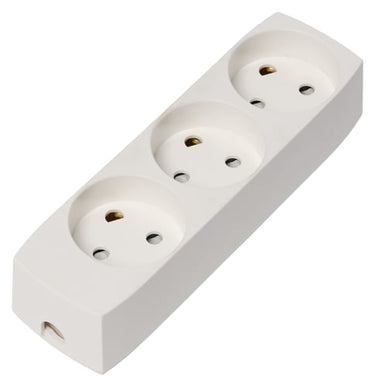 Stikdåse 3 udtag med jord hvid - 1