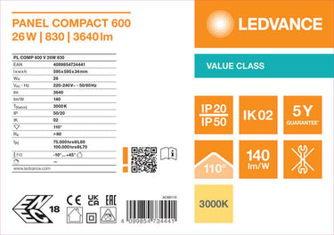 LEDVANCE Panel Compact 3640lm 600X600 26W/830 - 1