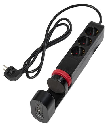Stikdåse Schuko med klemme og USB, 1,4 m – Sort - 1