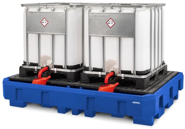 Opsamlingskar PE til 2 IBC palletank à 1000 liter m/påfyldningsområde + gitterrist - 1