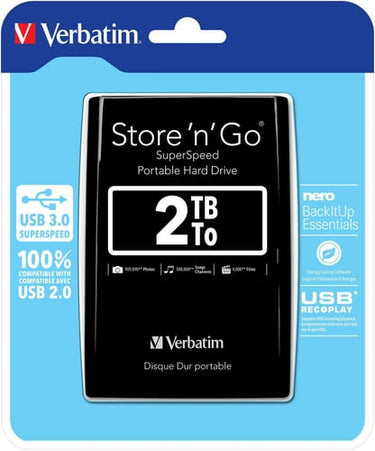 Verbatim Store 'n' Go, 2TB, 5400 RPM, USB 3.0, Black - 1
