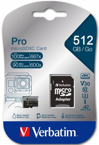 Verbatim Pro U3 512GB Micro SDXC Card With Adapter - 1